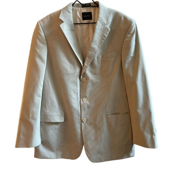 Nautica Other - NAUTICA Beige Striped Pinchord Seersucker Sport Jacket Blazer Career Mens 44L